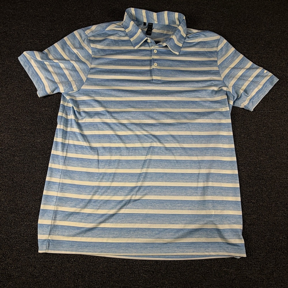Adidas Polo Mens Large IU4332 Blue Striped Short Sleeve Performance EUC